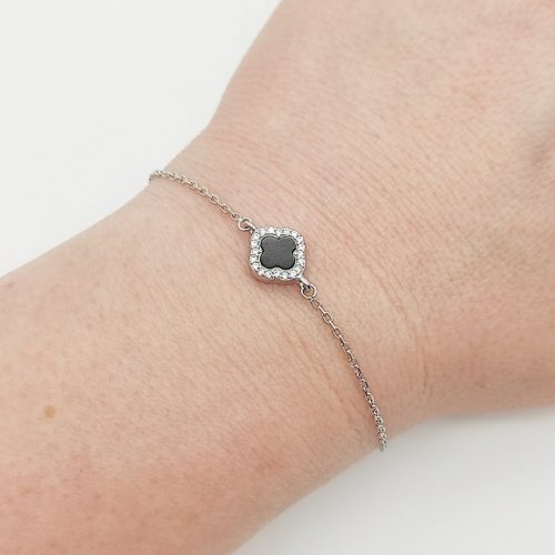 Ezüst karlánc fekete lóhere medállal