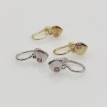 Sárga arany szívecske fülbevaló rózsaszín kővel