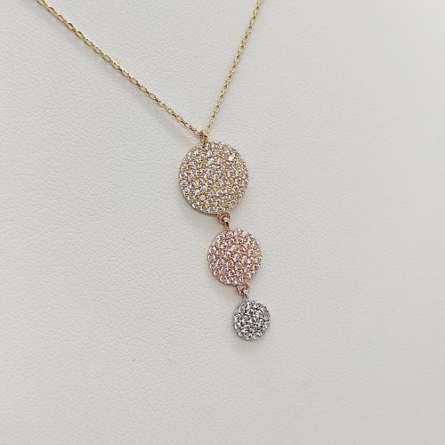 Sárga arany háromszínű tripla kör nyaklánc cirkóniával