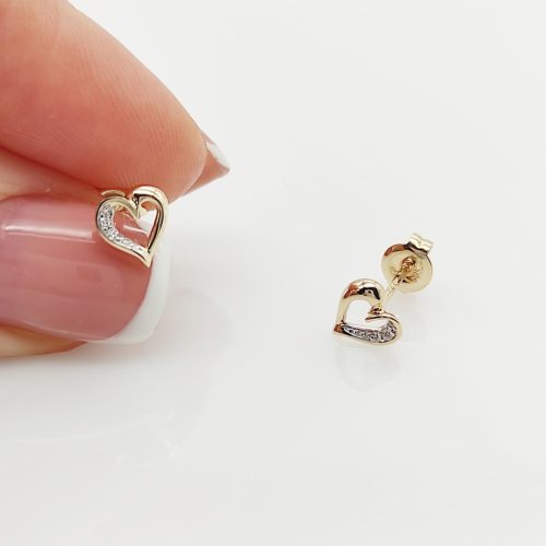 Sárga arany szív fülbevaló gyémánttal