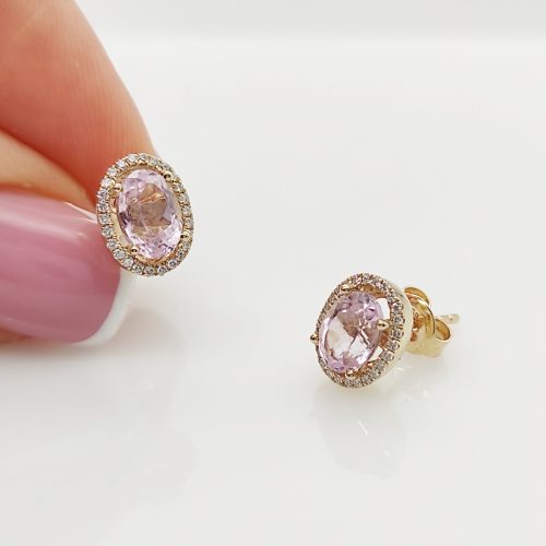 Sárga arany fülbevaló gyémánttal és kunzittal