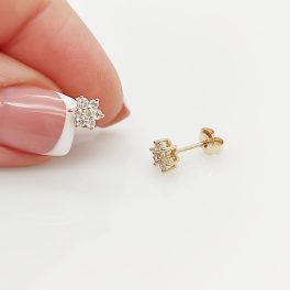 Sárga arany kis virág fülbevaló gyémánttal