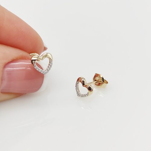 Sárga arany szív fülbevaló gyémánttal