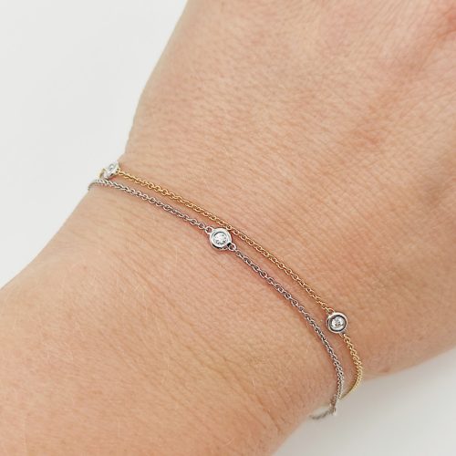 Sárga-fehér arany dupla soros karlánc gyémánttal