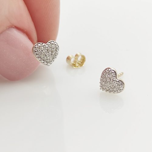 Sárga arany szív fülbevaló gyémánttal