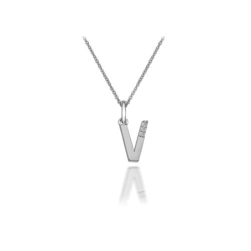 Ezüst nyaklánc "V" medállal, gyémánttal