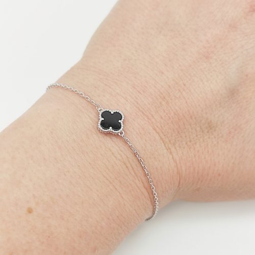 Ezüst karlánc fekete lóhere medállal