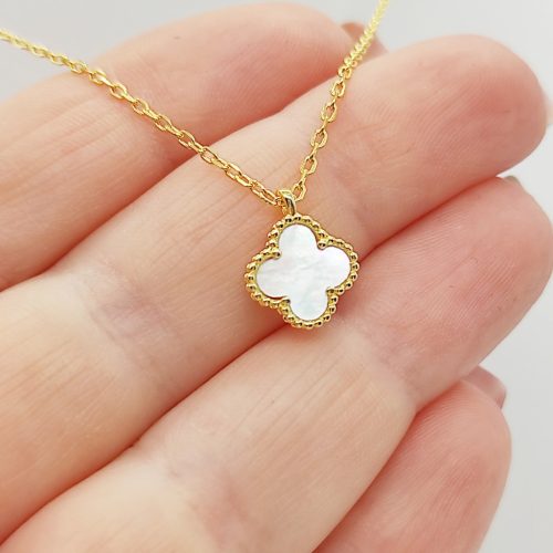 Aranyozott ezüst nyaklánc gyöngyház lóhere medállal