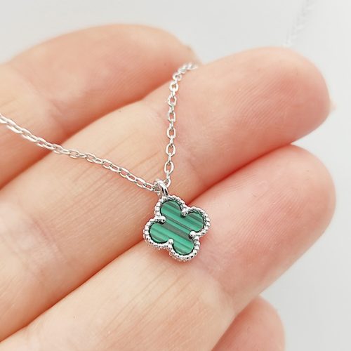 Ezüst nyaklánc zöld lóhere medállal