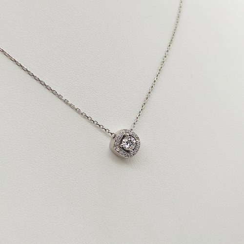 Fehér arany nyaklánc szögletes köves medállal