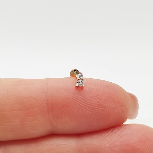 Sárga arany talpas fülcimpa piercing - dupla köves