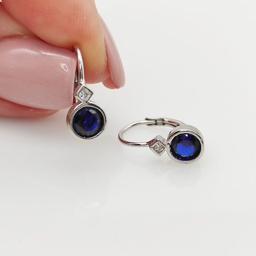 Ezüst sötétkék köves fülbevaló