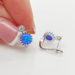 Ezüst fülbevaló kék opállal és cirkóniával