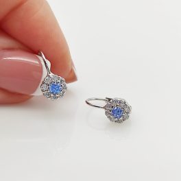 Ezüst kis virág fülbevaló kék kővel