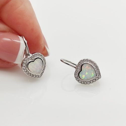 Ezüst fülbevaló fehér opállal