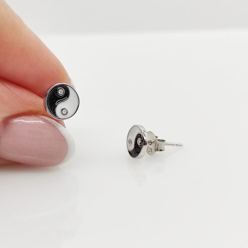 Ezüst Ying-Yang fülbevaló