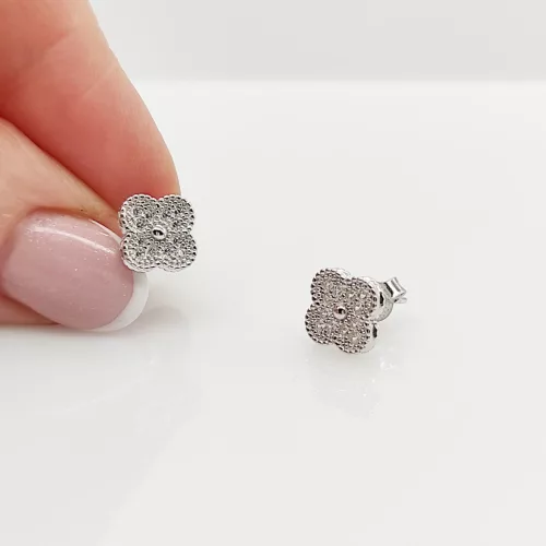 Ezüst szikrázó lóhere fülbevaló