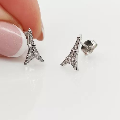 Ezüst Eiffel torony fülbevaló