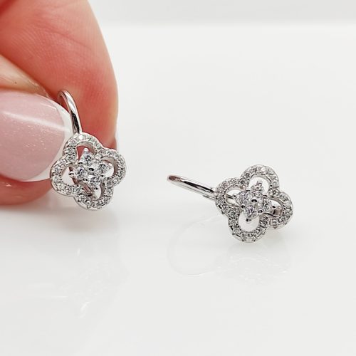 Ezüst szikrázó köves virág fülbevaló