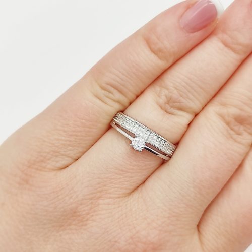 Ezüst dupla soros hercegnő gyűrű cirkóniával