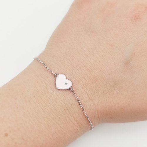 Ezüst gyermek karlánc rózsaszín szívvel