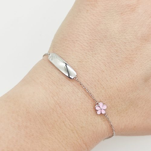 Ezüst gravírozható, virágos gyermek karlánc