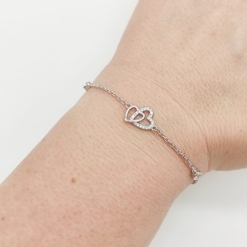 Ezüst dupla szíves karlánc cirkóniákkal