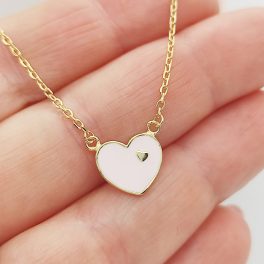   Aranyozott ezüst gyermek nyaklánc rózsaszín szív medállal