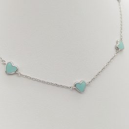 Ezüst gyermek nyaklánc türkizzöld szívekkel