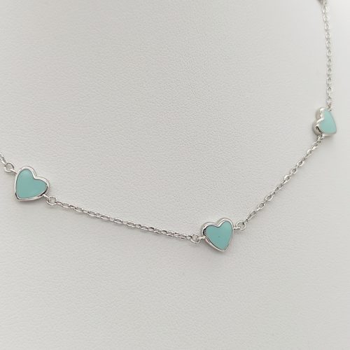 Ezüst gyermek nyaklánc türkizzöld szívekkel