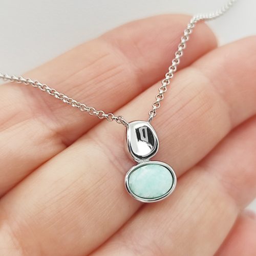 Ezüst nyaklánc larimar medállal