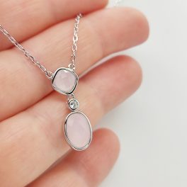 Ezüst nyaklánc rózsakvarc medállal