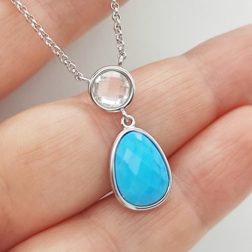 Ezüst nyaklánc türkizzel és hegyi kristállyal