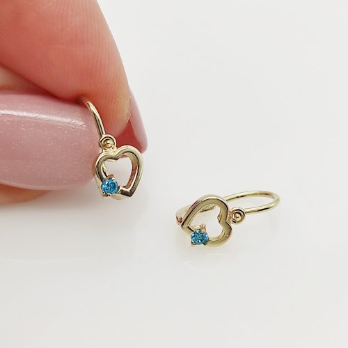 Sárga arany szívecske fülbevaló kék kővel