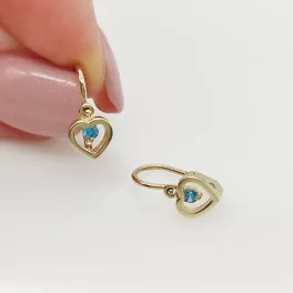 Sárga arany szívecske fülbevaló közepén kék kővel