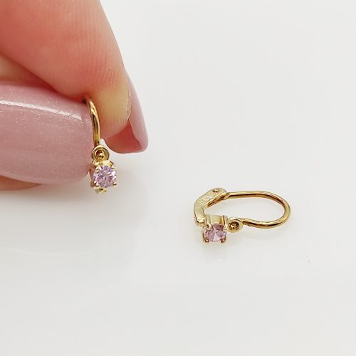 Sárga arany pici rózsaszín egy köves fülbevaló