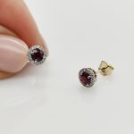 Sárga arany fülbevaló gyémánttal és rubinnal