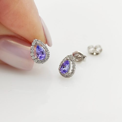 Fehér arany fülbevaló gyémánttal és tanzanittal