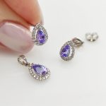 Fehér arany fülbevaló gyémánttal és tanzanittal