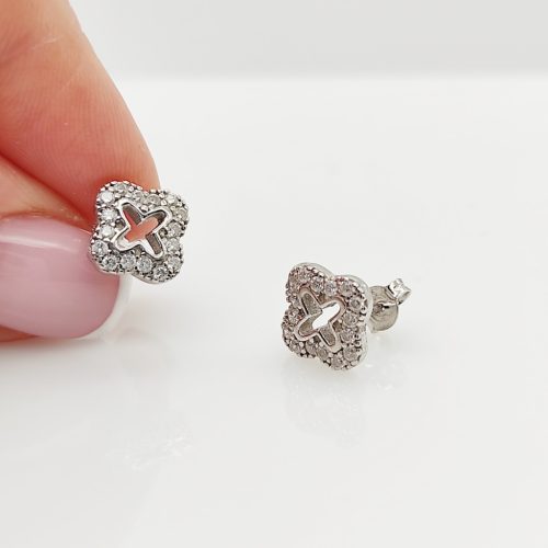 Ezüst szikrázó lóhere fülbevaló