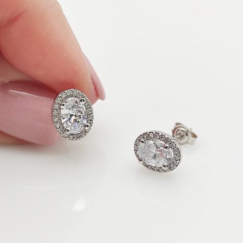 Fehér arany ovális, cirkónia köves fülbevaló